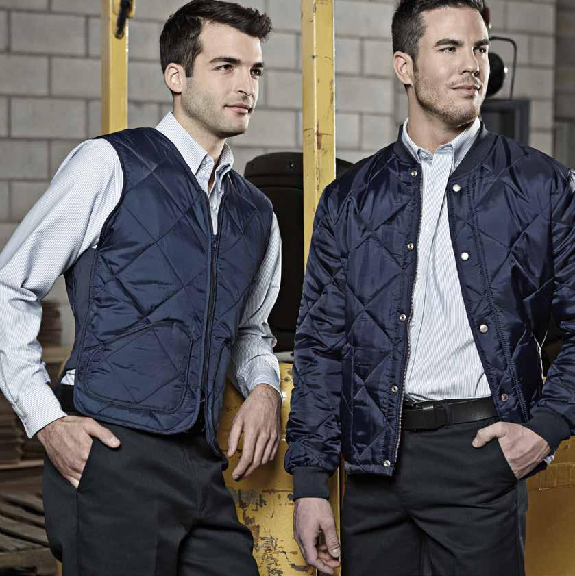 S to XXXL (15401) $39.95 ea. 3. QUILTED LINED JACKET 2 front pockets, elastic on sides, 100% nylon, fleece lining.