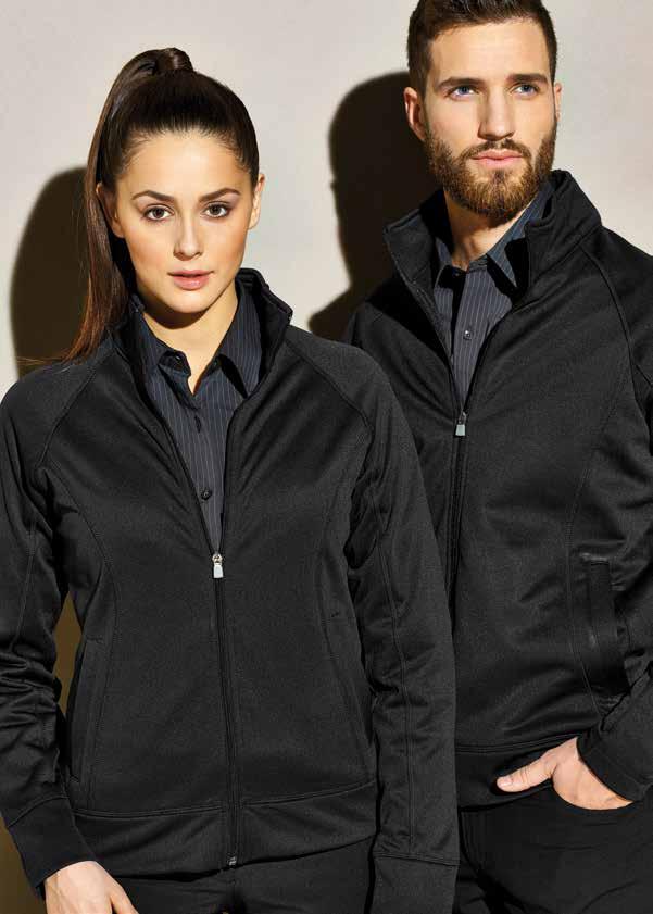 ZIP-UP JACKET Long sleeves, full length zip, two front pockets, 100% polyester knit, washable. black.