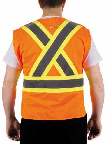 Two reflective stripes down the front, two on the back forming an X, one at the waist, and one on each arm.