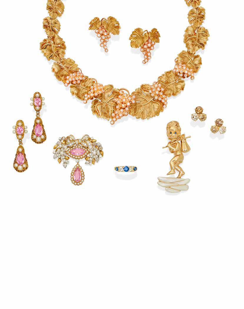 177 181 178 179 180 PROPERTY OF VARIOUS OWNERS 177 A DIAMOND AND 18K ROSE AND YELLOW GOLD GRAPE CLUSTER/LEAF NECKLACE AND EARRING SET estimated total diamond weight: 4.