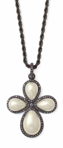 NZ$19 30079 Gunmetal plated pendant. Hematite glass crystal. White synthetic pearl.