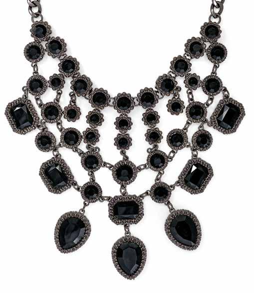 54125 Gunmetal plated necklace. Jet synthetic crystal.