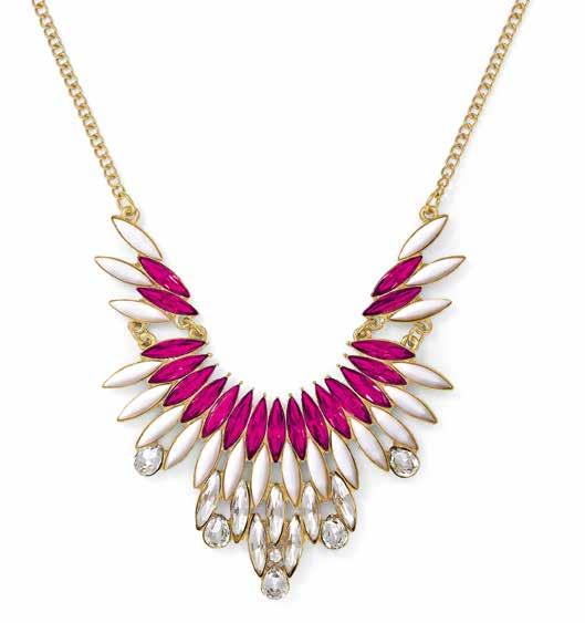54103 24ct gold plated necklace. Cerise Pink and White synthetic crystal.