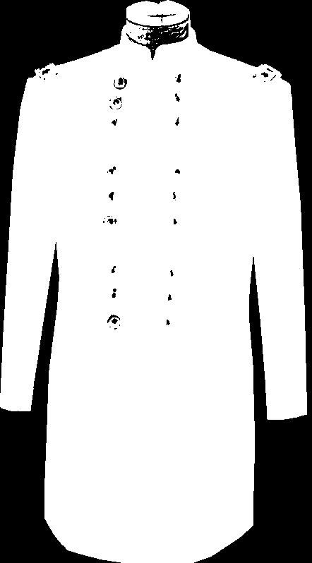 Frockcoat skirts generally extend to about 2" above the knees. All coats and jackets have an inside left breast pocket.