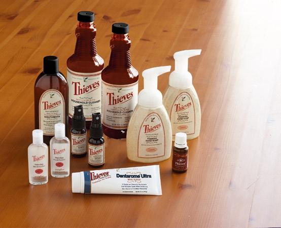 pa c k i n c l u d e s (2) Thieves Household Cleaner (14.4 fl. oz.), Thieves essential oil blend (15 ml), Thieves Dentarome Ultra Toothpaste (4.1 oz.), Thieves Fresh Essence Plus Mouthwash (8 fl.oz.), (2) Thieves Spray (1 fl.