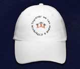 Each white cotton visor has an orange ribbon embroidered on the front. Velcro back closure.
