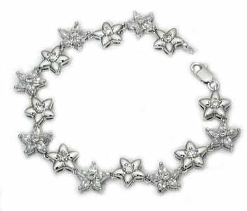 bracelet with CZ in center of each star, alternating stars have 6 CZs in each star..the look of platinum and diamonds.