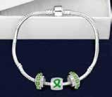 A green ribbon charm and 2 green colored crystal accent charms. Comes in an optional (B-47-13A) 7 in. (B-47-13B) 7 1/2 in.