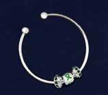 Green stretch band with a sterling silver plated charm that has a green ribbon. Each bracelet comes in a bag.