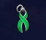 a small green ribbon charm. Ribbon charm is approximately 1.8 x.25 cm.