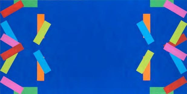 Her early paintings exploring colour and structure relationships later developed into freestanding, multi- panel monochromatic works that occupy the space between painting and sculpture. 3.