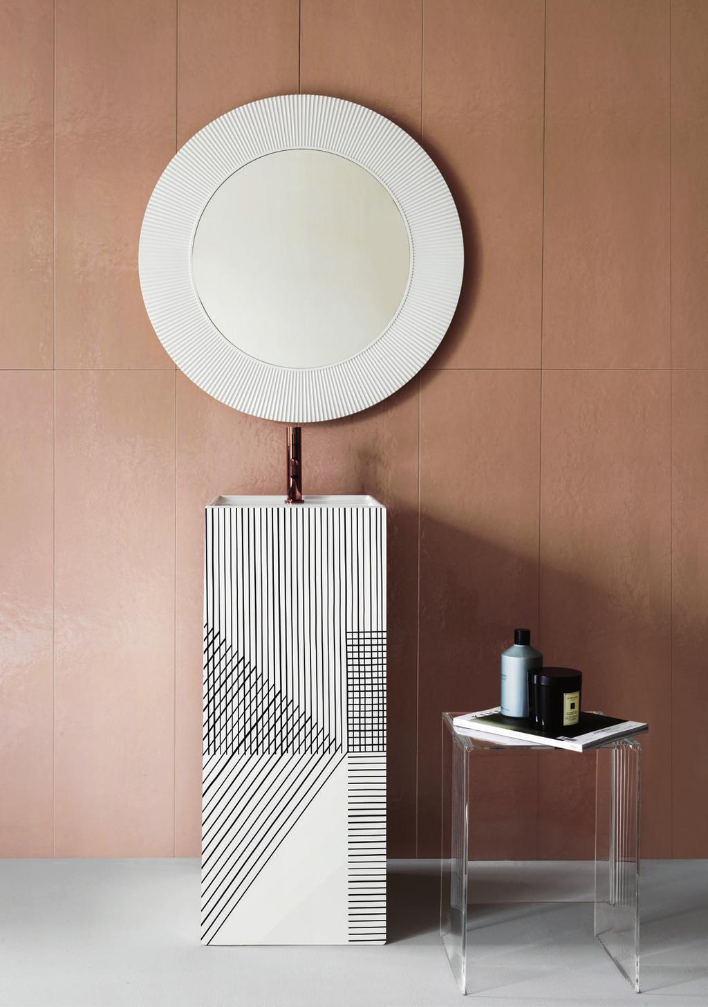 Freestanding washbasin Basin mixer decor line pattern, grey PVD copper Mirror 'All