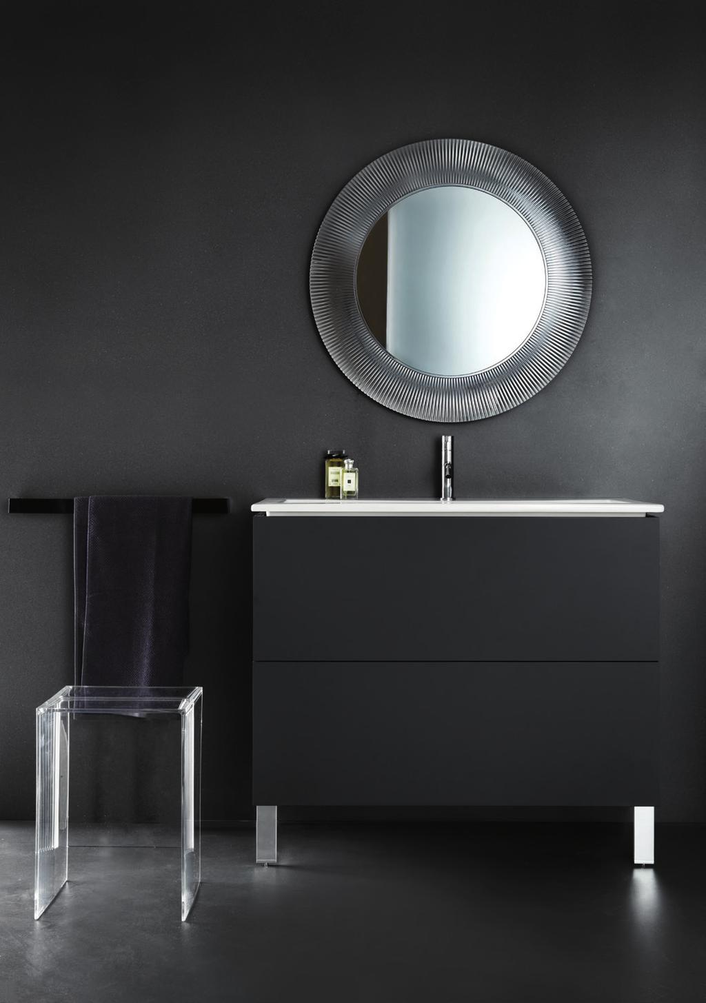 Washbasin + vanity unit combination 80 with feet slate grey Washbasin mixer Stool