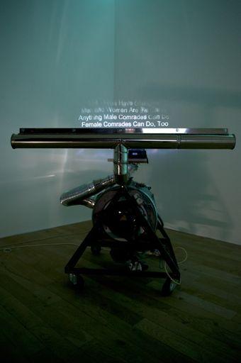 Steam machine (2011) is a machine that produces moving steam onto which are projected slogans of social, political and economical turmoil over the last hundred years.