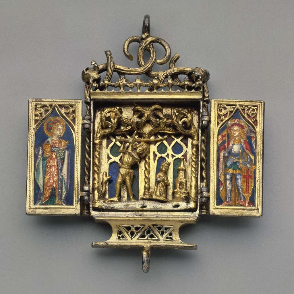 47.1450a b Triptych pendant depicting martyrdom of Saint Barbara, Mary Magdalen, and Saint Gereon,