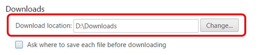 Settings хуудсан дахь Downloads хэсэгт анхаарлаа хандуулна уу. Download location-ий ард файл хадгалах хавтасны замыг бичиж өгч болно.