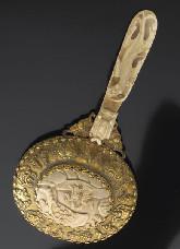 5"H, 102 Chinese Qing carved ivory hand mirror, regulations prior to bidding)