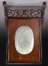 5"W, 108 Chinese Cultural Revolution serpentine jade carving depicting a