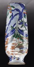 00 155 Chinese Qing blue and white with wucai porcelain tongping vase depicting Lu Bu