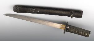 215 Japanese Wakazashi Samurai sword, with a lacquered sheath, sharkskin scabbard
