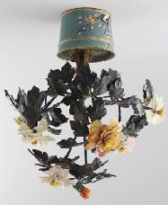 397 Chinese carved jade tree in a cloisonne base. 16.