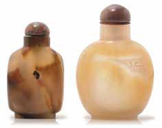 5 cm) Estimate: $1,000 / 1,500 6046 A Shadow Agate Snuff Bottle 19th Century The flattened rectangular-shaped bottle displaying a tree branch-like black inclusion on one side, with a coral-red glass