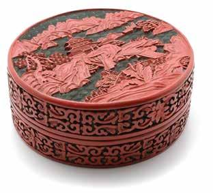 Lot 6079 Lot 6080 6079 A Cinnabar Lacquer Covered Box 19th Century Of circular form with a decorated cover depicting a pavilion