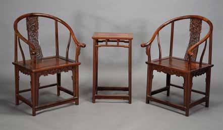 5 cm) approximately Estimate: $3,000 / 5,000 Lot 6120 6121 A Three-Piece Huanghuali Furniture Set Late 20th Century Each chair inset with a double-panel rectangular seat, the rectangular back splat