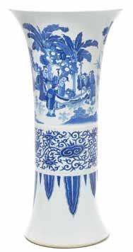 Lot 6154 Lot 6155 6154 An Underglaze Blue Gu Form Vase The top section decorated with continuous garden landscape featuring four bearded scholars admiring a painted scroll, the midsection displaying