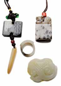 6 cm) Estimate: $800 / 1,200 6004 Two Jade Pendants 20th Century The first is of oval shape carved in relief to depict two magpies perched on a plum tree, the