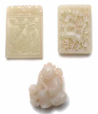 Lot 6008 Lot 6009 Lot 6007 Lot 6010 6007 Three Jade Cravings Qing Dynasty The first is a rectangular multilayered reticulated plaque depicting a dragon to one side and a bat above a deer to