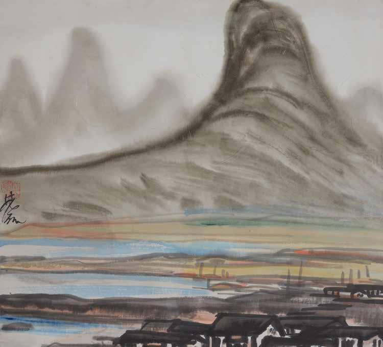 Lot 6225 6225 Lin Fengmian (1900-1991): Landscape 1940s Mounted, ink and color on paper, signed with one seal of the artist.
