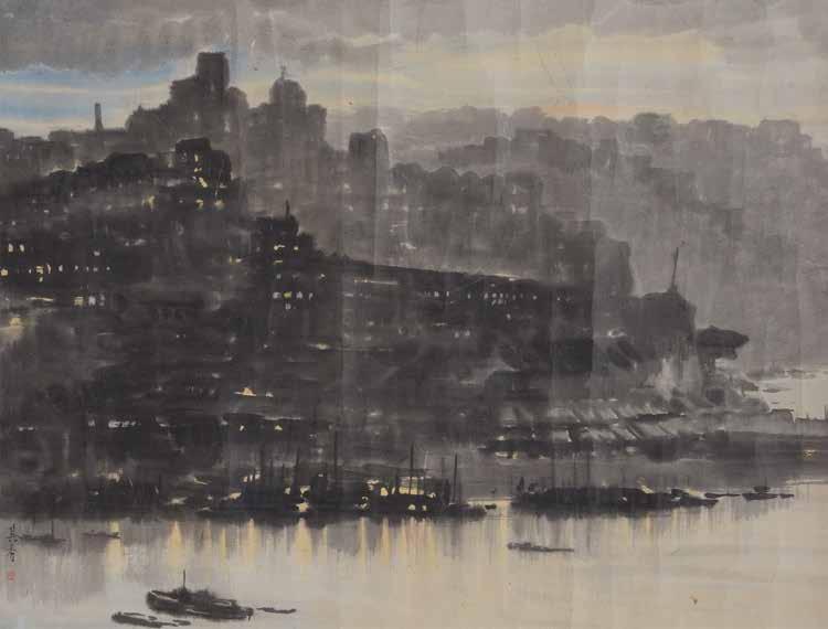 Lot 6229 6229 Zong Qixiang (1917-1999): Shoreline Mounted, ink and color on paper, signed with one seal.