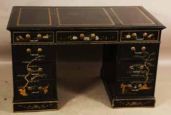 Lot #210 -Chinese style laquered writing desk, triple leather, raised