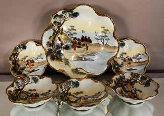bowl set, scenic hand painted design, 20th