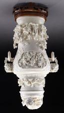 00 592 Chinese carved ivory urn, regulations prior to bidding) depicting immortals celebrating the birthday