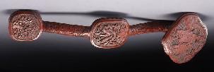 00 654 Chinese Qing carved cinnabar ruyi scepter depicting immortals, lucky symbols and