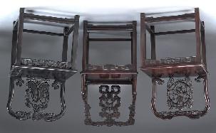 666 (3) Chinese carved rosewood chairs. 36.75"H x 20.