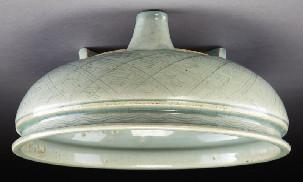 3"H, Circa - 16th - 17th 669 Chinese Ming longquan celadon porcelain tripod censer.