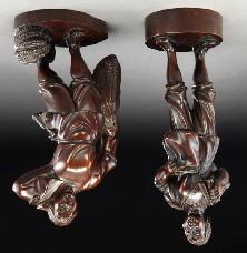 carved wood stands. 29.5"H x 22.5"W x 9.