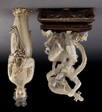 , Circa - 19th Kui and ghosts, the verso with a poem, signed. Ivory: 4.5"H x 3.
