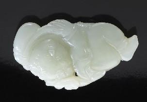 730 Chinese Qing carved white jade double gourd. 2.25"H, Circa - 19th 735 Chinese calligraphy on silk attr.