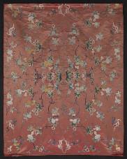 00 481 Chinese silk embroidered panel depicting double gourds and bats.
