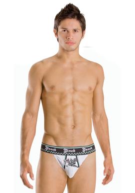 Feature masculine styling with a heather grey center, white front & back panels and black sides. Front and back center seam has contrasting black stitching. Style: Bikes Piston Package Jock Cost: $27.