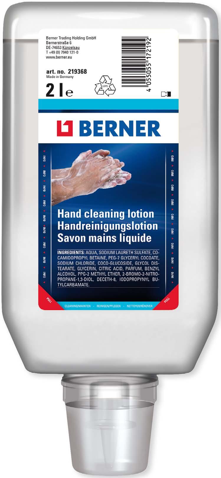 HAND CLEANING LOTION Gentle Cleansing for your hands CLEANS THOROUGHLY: soft and gentle hand care. SCENT: pleasant fresh scent and ph-neutral.