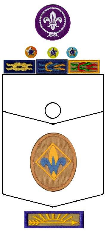 Left Shirt Pocket (Webelos) World Crest Patch (worn by all scouts and adults) is worn centered above the left pocket, midway between the top of the pocket and the Service Stars (optional for all) may