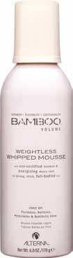 BAMBOO Weightless Whipped Mousse WEIGHTLESS WHIPPED MOUSSE with strengthening pure Organic Bamboo Extract and stimulating, phytonutrient rich Organic Maca Root envelops the hair to build manageable