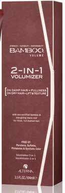 BAMBOO 2-in-1 Volumizer VOLUME 2-IN-1 VOLUMIZER with strengthening pure Organic Bamboo Extract and stimulating, phyto-nutrient rich Organic Maca Root is a does-it-all volumizer and can be used as a