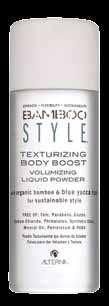 BAMBOO Style Texturizing Body Boost TEXTURIZING BODY BOOST VOLUMIZING LIQUID POWDER is an aqueous, dust-like-powder works its magic on your hair.