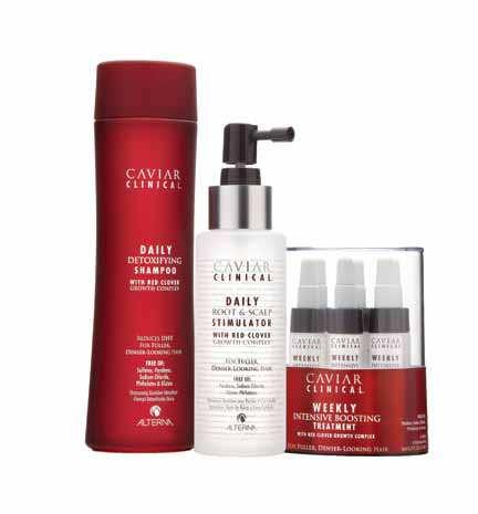 The three products in the system work together to help thicken and strengthen hair; purify, soothe and